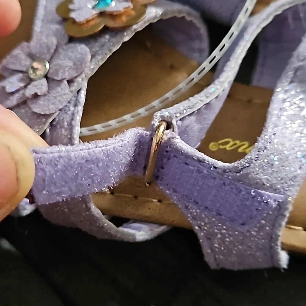 Jynx Infant Girls Lilac Glitter Open-Toe Adjustable Velcro Floral Sandals Size 5